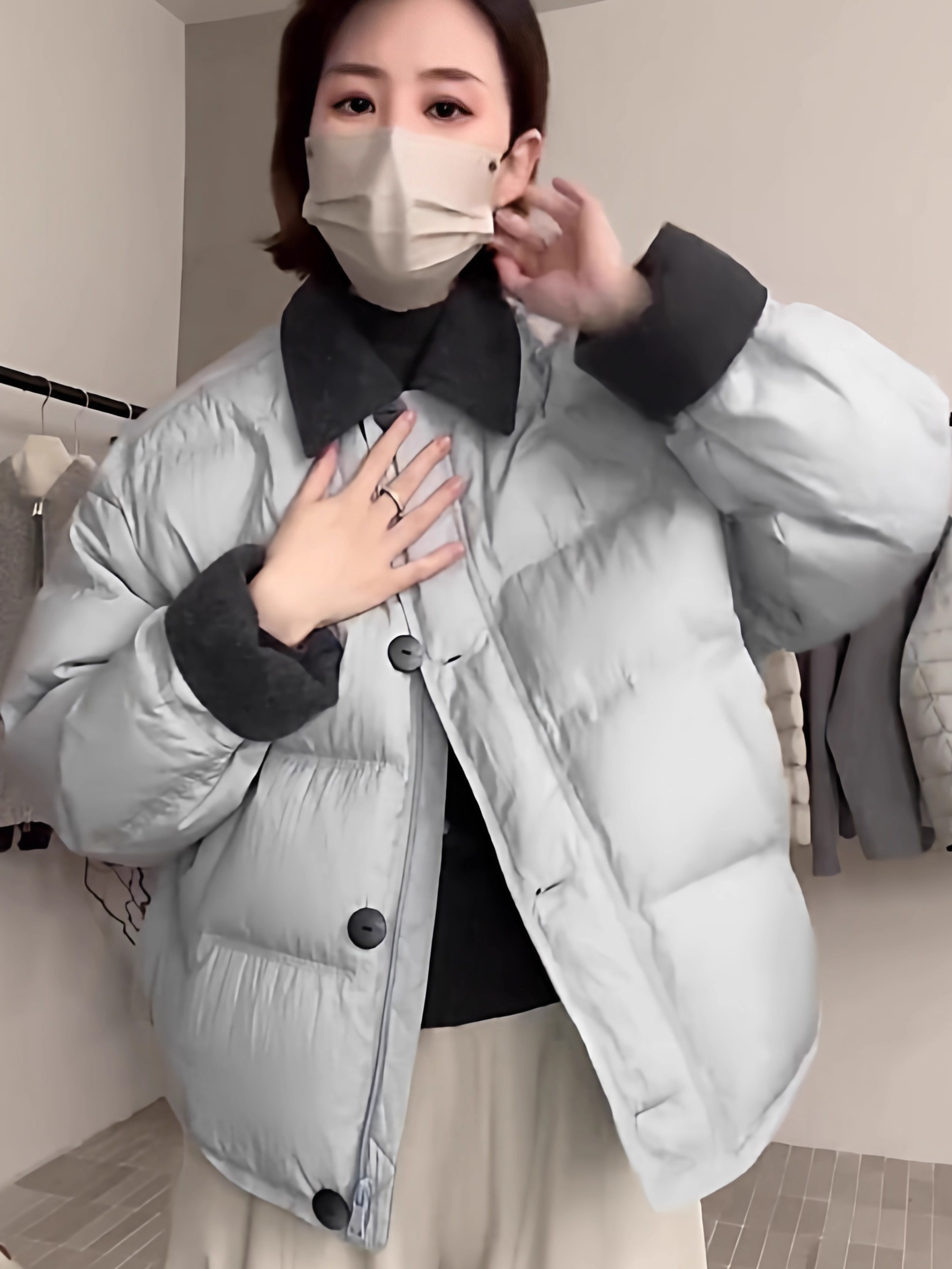 时尚翻领撞色白鸭绒羽绒服女冬季新款宽松显瘦保暖今年流行外套潮