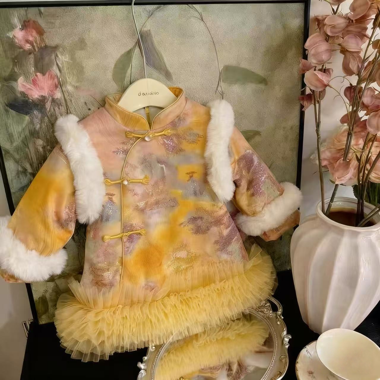 汉服宝宝加绒冬款拜年服儿童加厚唐装中国风连衣裙旗袍套装新中式