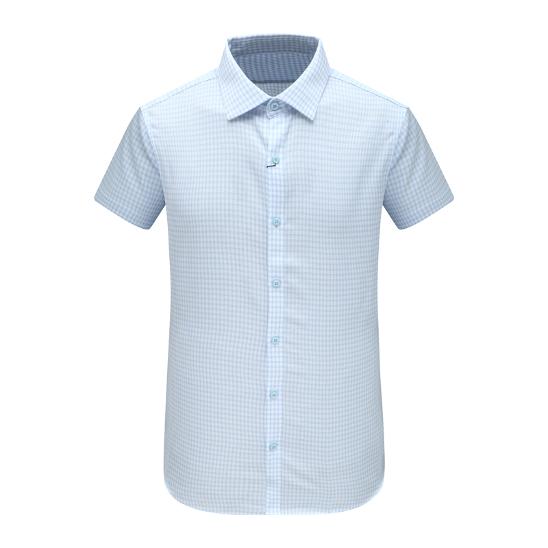 F3490恺夏季男式短袖衬衫 棉百搭商务休闲上衣免烫 蓝色白格