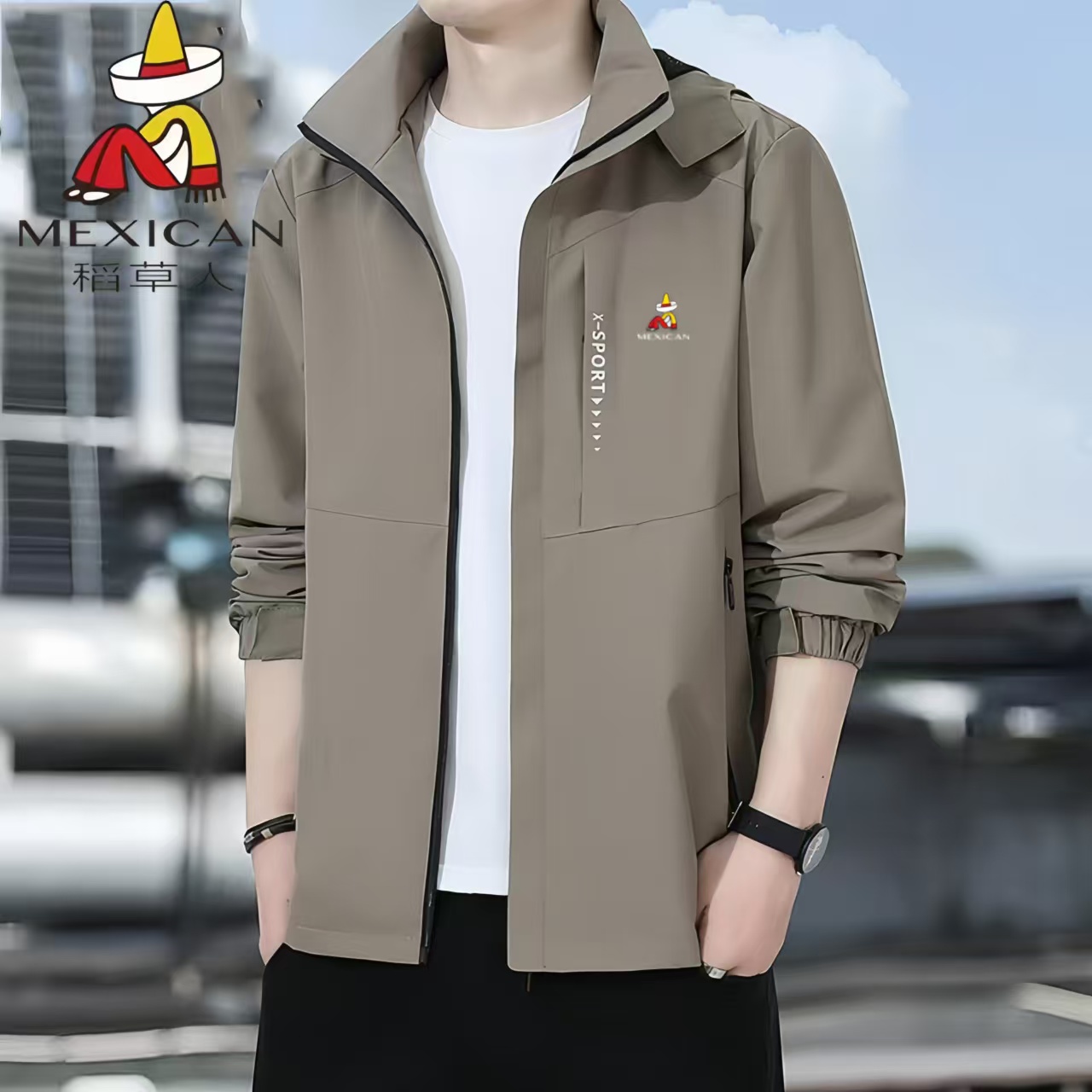 Mexican/稻草人春秋爆款男夹克春秋季宽松运动潮流冲锋衣外套男士