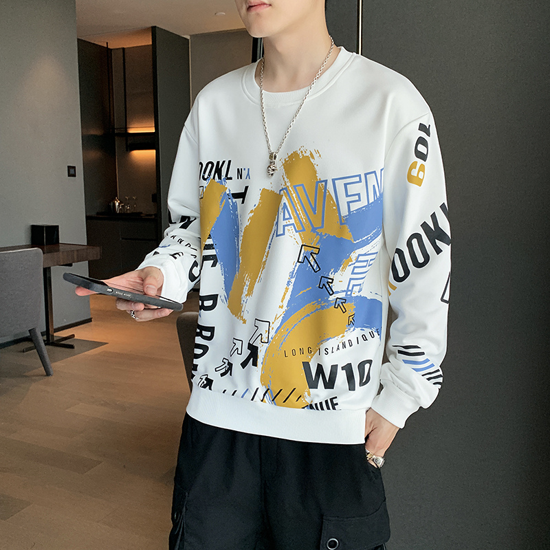 秋季春秋潮流ins韩版港风百搭休闲打底男士长袖圆领印花卫衣厂家