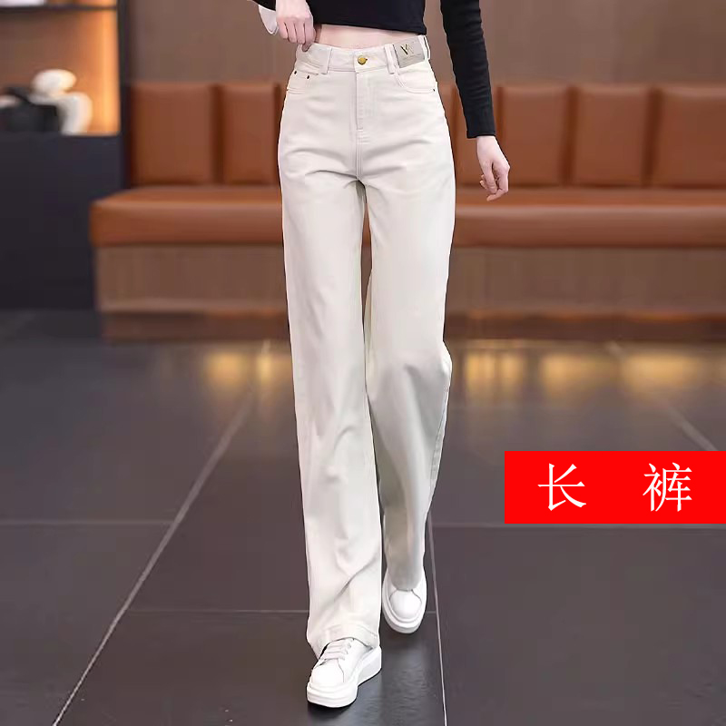 La babite米白色牛仔直筒裤女2025秋季新款时尚舒适窄版阔腿裤