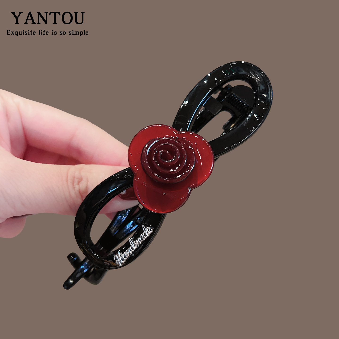 高级感玫瑰水钻大号扭扭夹懒人一字夹网红后脑勺气质盘发卡女