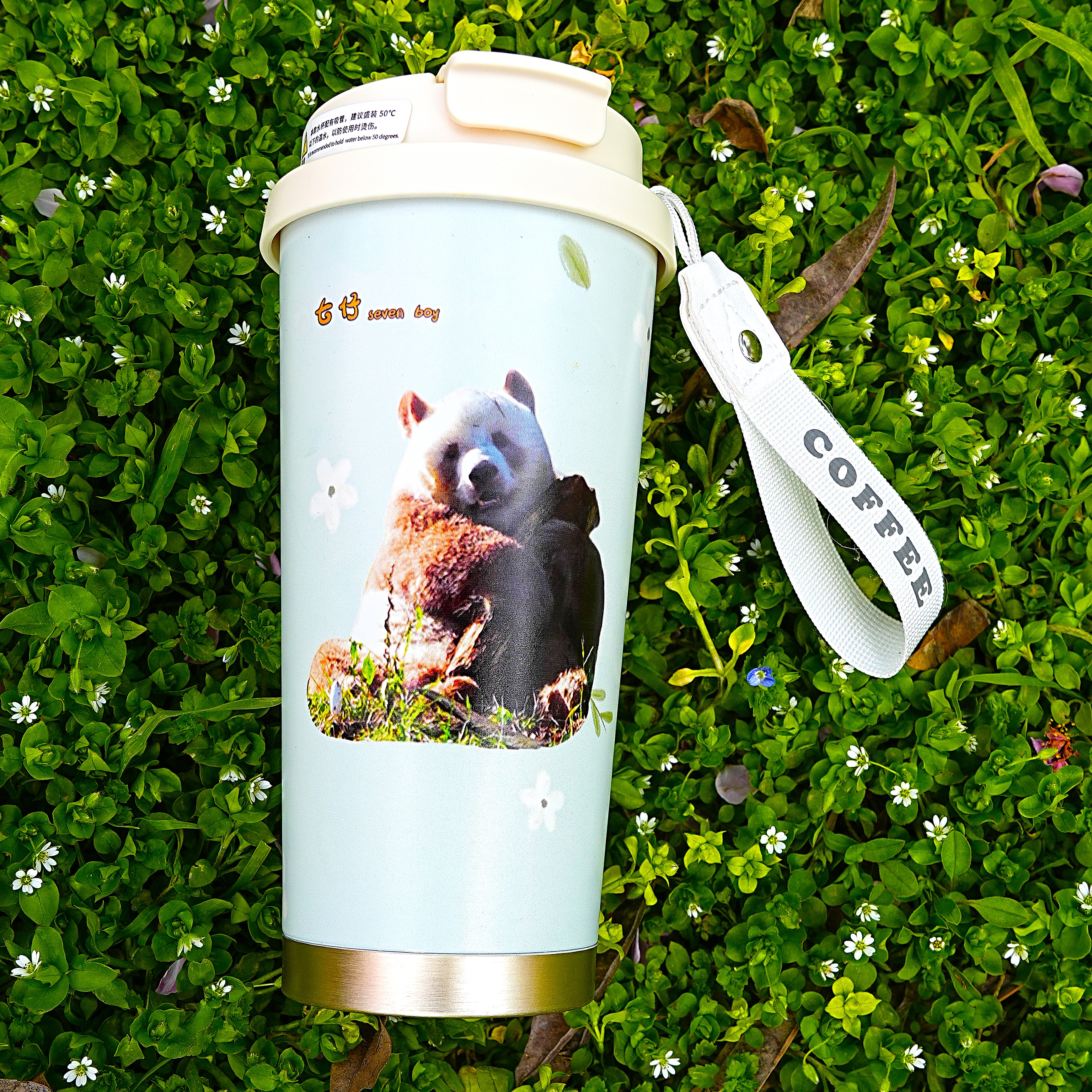熊猫七仔创意保温杯便携大容量不锈钢吸管咖啡杯学生水杯车载随行