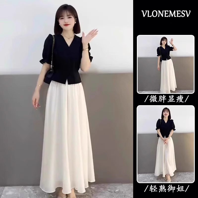 大方得体穿搭一整套女2025夏季新款法式复古优雅V领短袖上衣裙裤