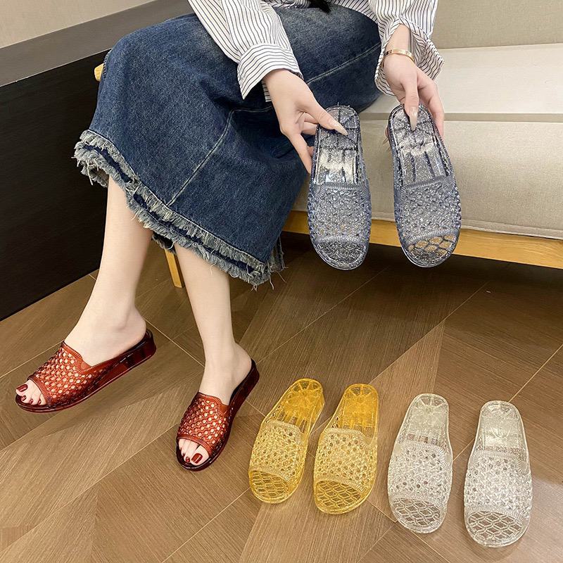 泰国水晶拖超软底镂空露趾坡跟防滑拖鞋6色