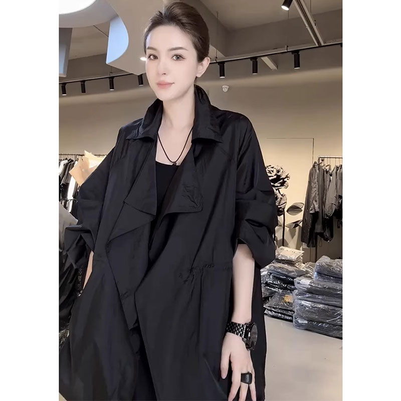 韩版宽松中长款轻薄防晒风衣外套欧洲站2025夏季新款休闲翻领上衣