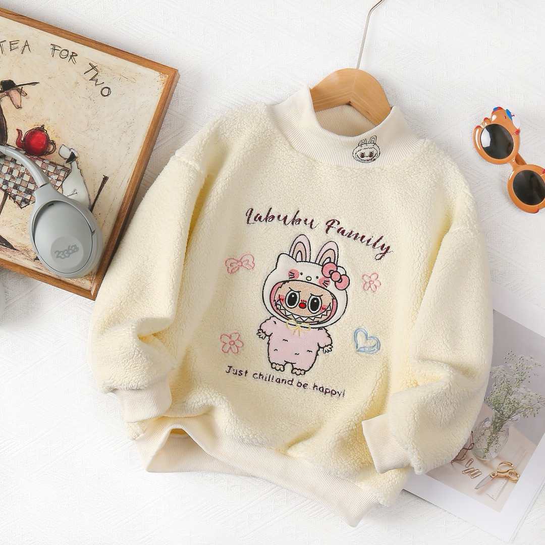 【一件过冬】500克加厚儿童羊羔绒特厚卫衣冬款半高领刺绣拉布布