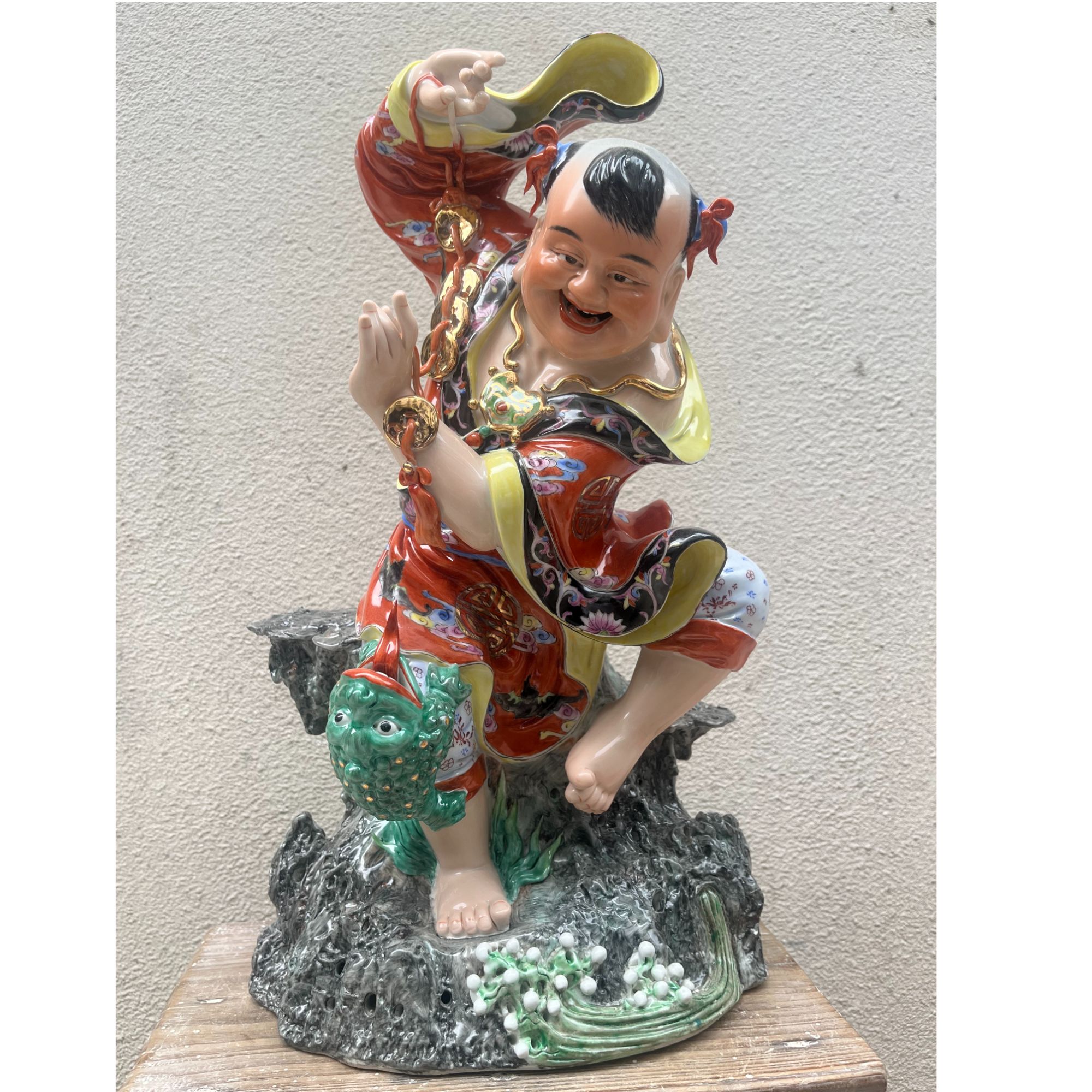 精品刘海戏金蟾景德镇雕塑瓷老艺人手工雕刻西北财神爷刘海蟾摆件