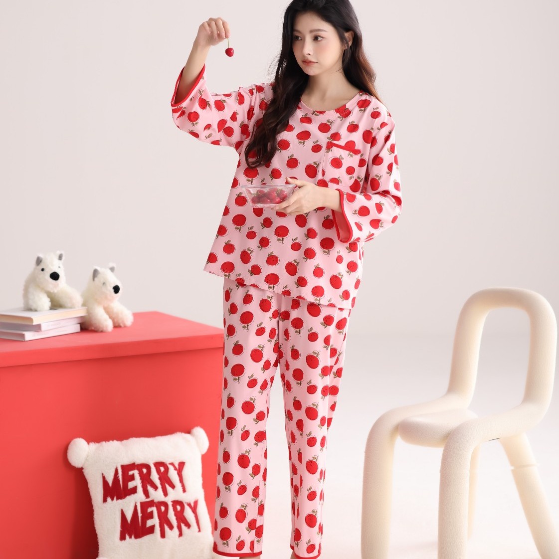 佐雅柿柿如意开供暖可穿女士春秋九分袖长裤套装