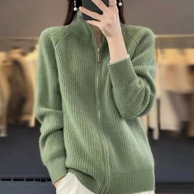 雅鹿优选重磅加厚拉链开衫外套2025新款宽松显瘦长袖保暖针织毛衣
