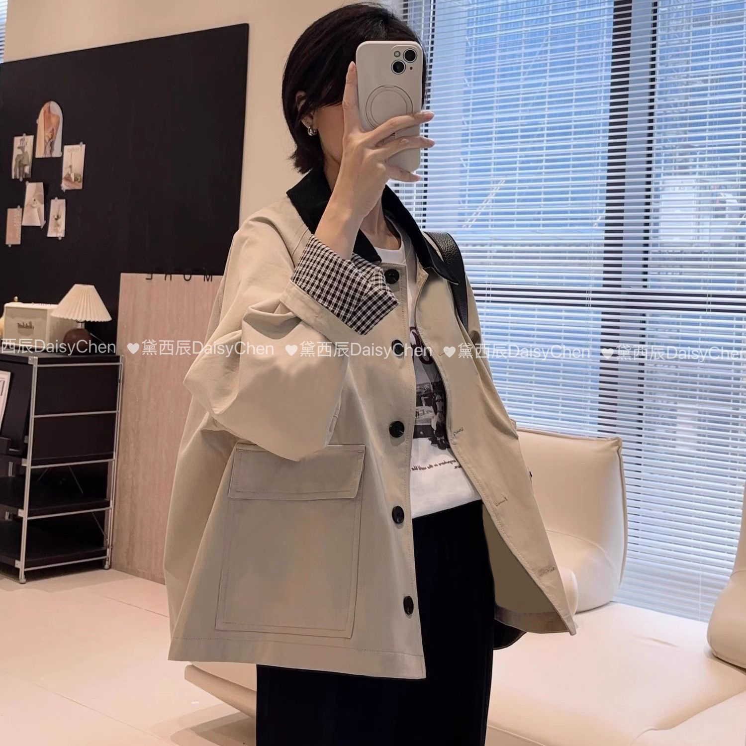 复古巴恩风格纹撞色外套休闲百搭学院小个子通勤大牌高级感短风衣