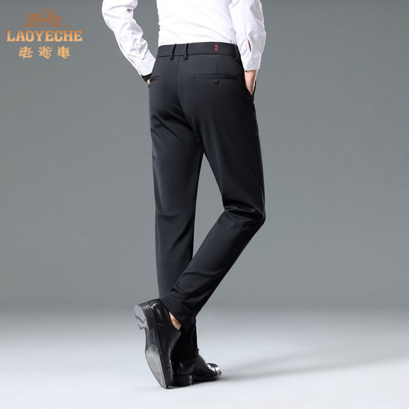 老爷车秋季男士休闲裤高端四面弹力修身直筒商务免熨烫正装长裤子