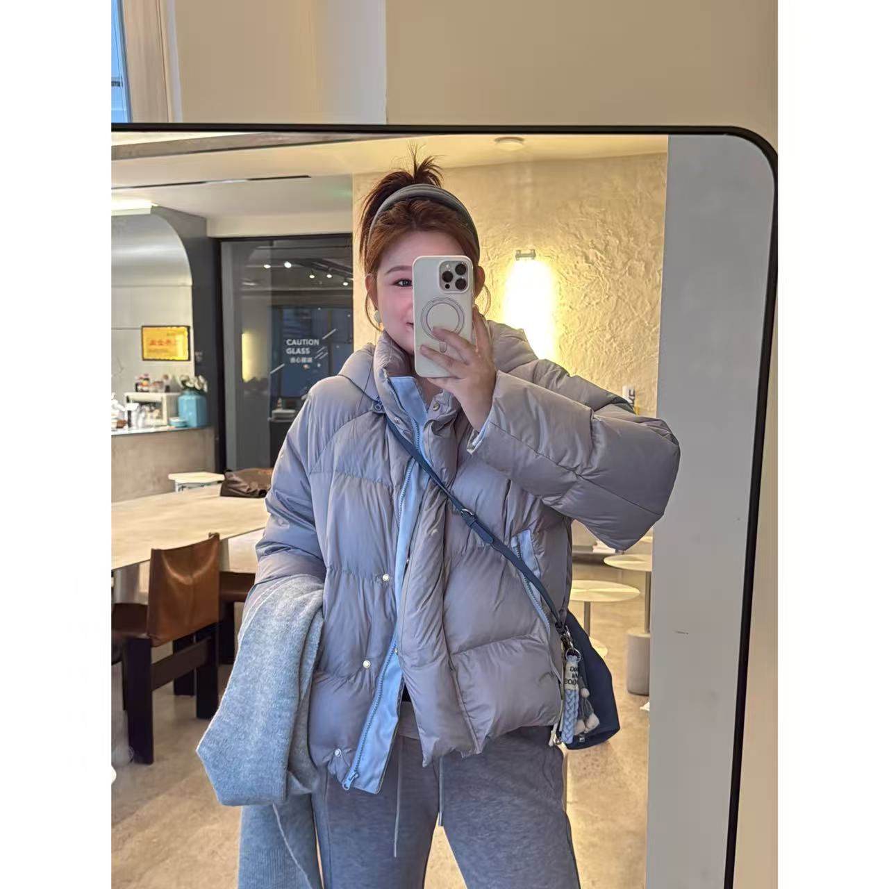 晶咕佳佳【潘帕斯海盐】可拆卸连帽拼色短款羽绒服时尚休闲保暖