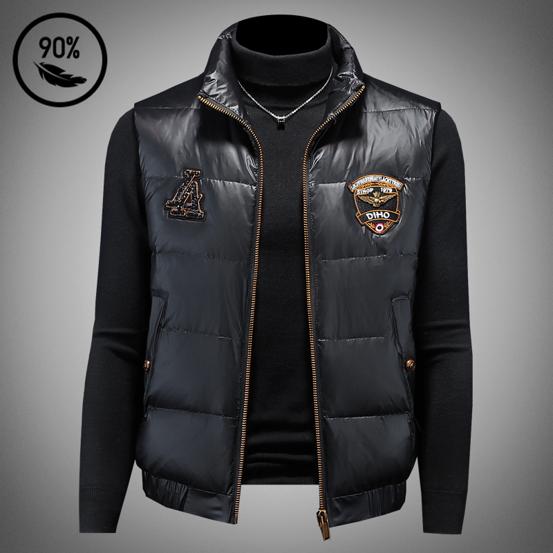 路约威格轻奢高端男士马甲男短款冬季外穿潮流立领无袖背心白鸭绒