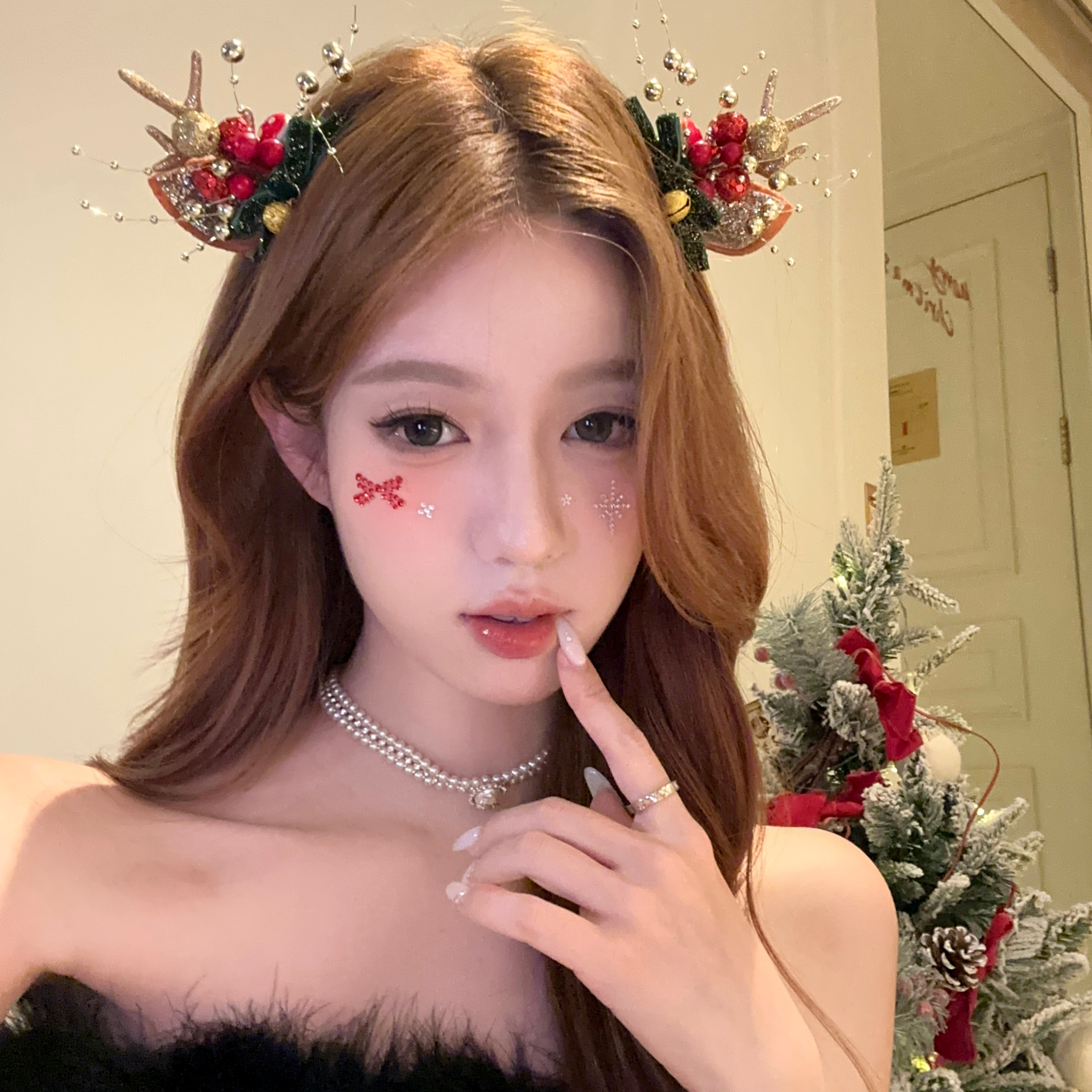 圣诞糖霜 金色铃铛鹿角发夹头饰新款节日麋鹿装扮发饰圣诞节配饰