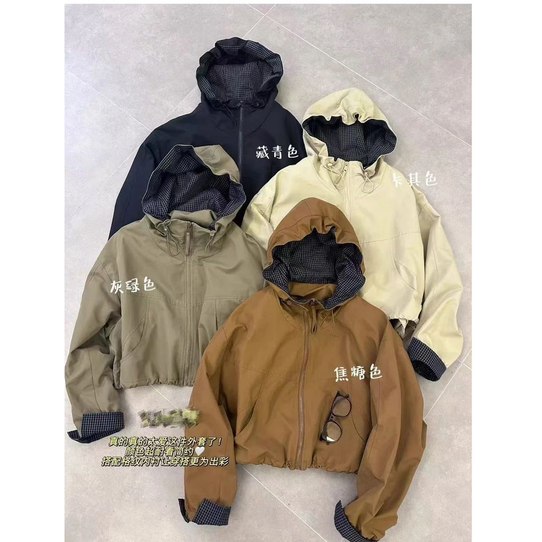 韩版连帽2025新款宽松休闲百搭小个子防风夹克上衣秋冲锋衣外套女