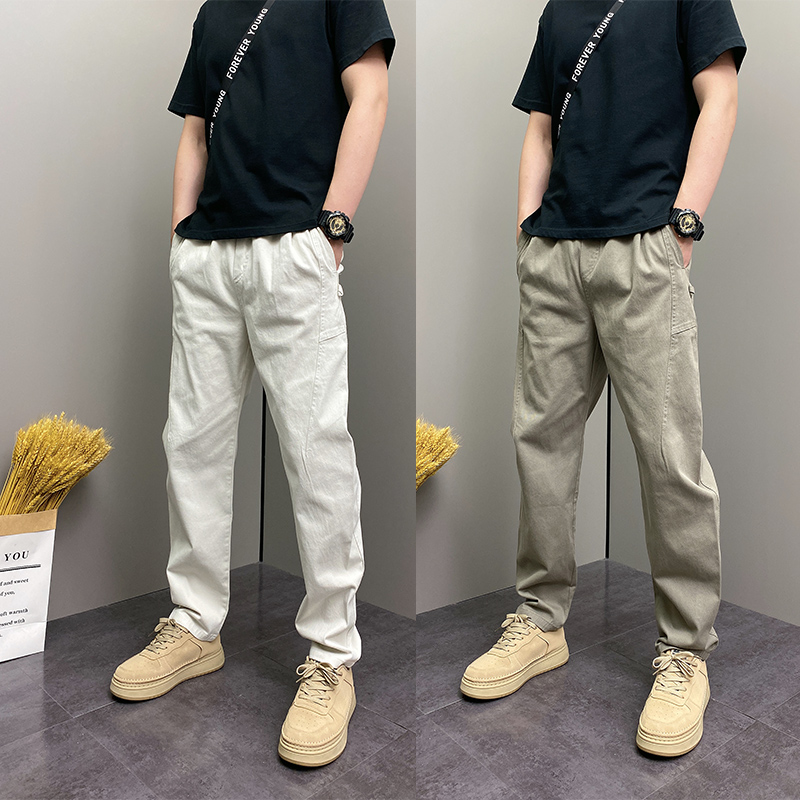 秋季新款男士简约纯色设计感休闲裤潮流痞帅宽松弯刀直筒阔腿裤男