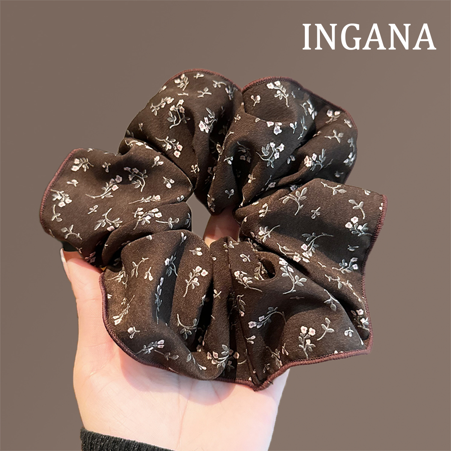 法式气质咖色碎花大肠发圈女2024新款复古优雅马尾头绳皮筋头花