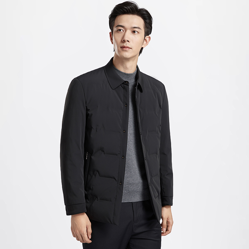 冬季高端男士行政风翻领羽绒服男装中年商务休闲抗皱保暖外套2025