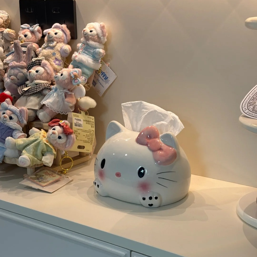 Kitty纸巾盒化妆室纸巾盒陶瓷卫生纸盒家用客厅可爱高级感装饰摆