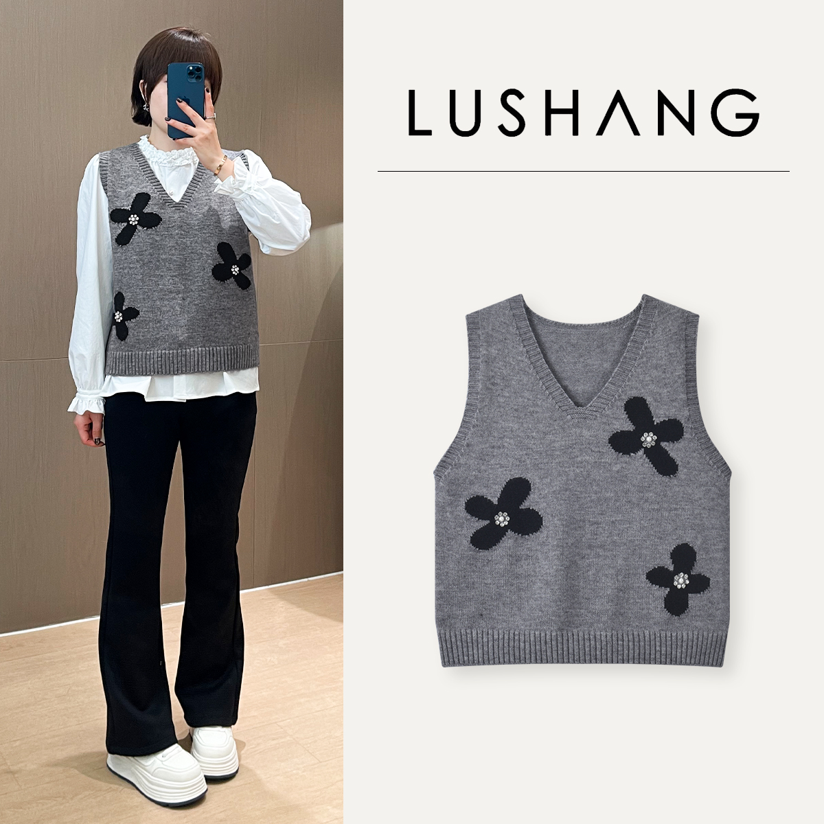 【线性之美】轻松减龄，罗纹圆领！露赏2025冬季韩系撞色花朵马夹