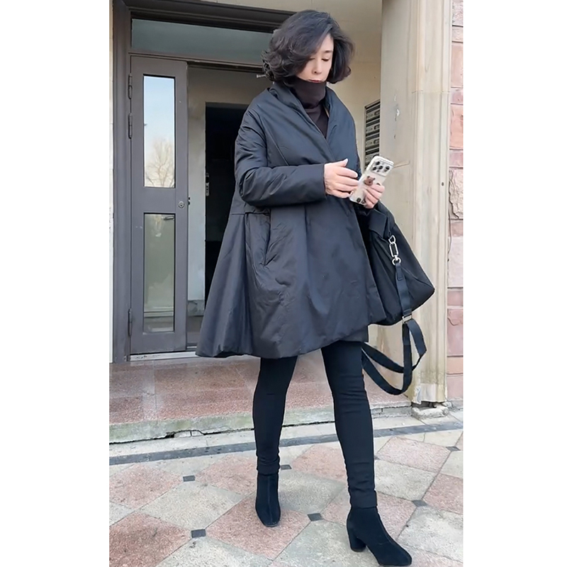 洋气百搭宽松斗篷棉服外套女欧洲站2025春秋新款时尚休闲纯色上衣