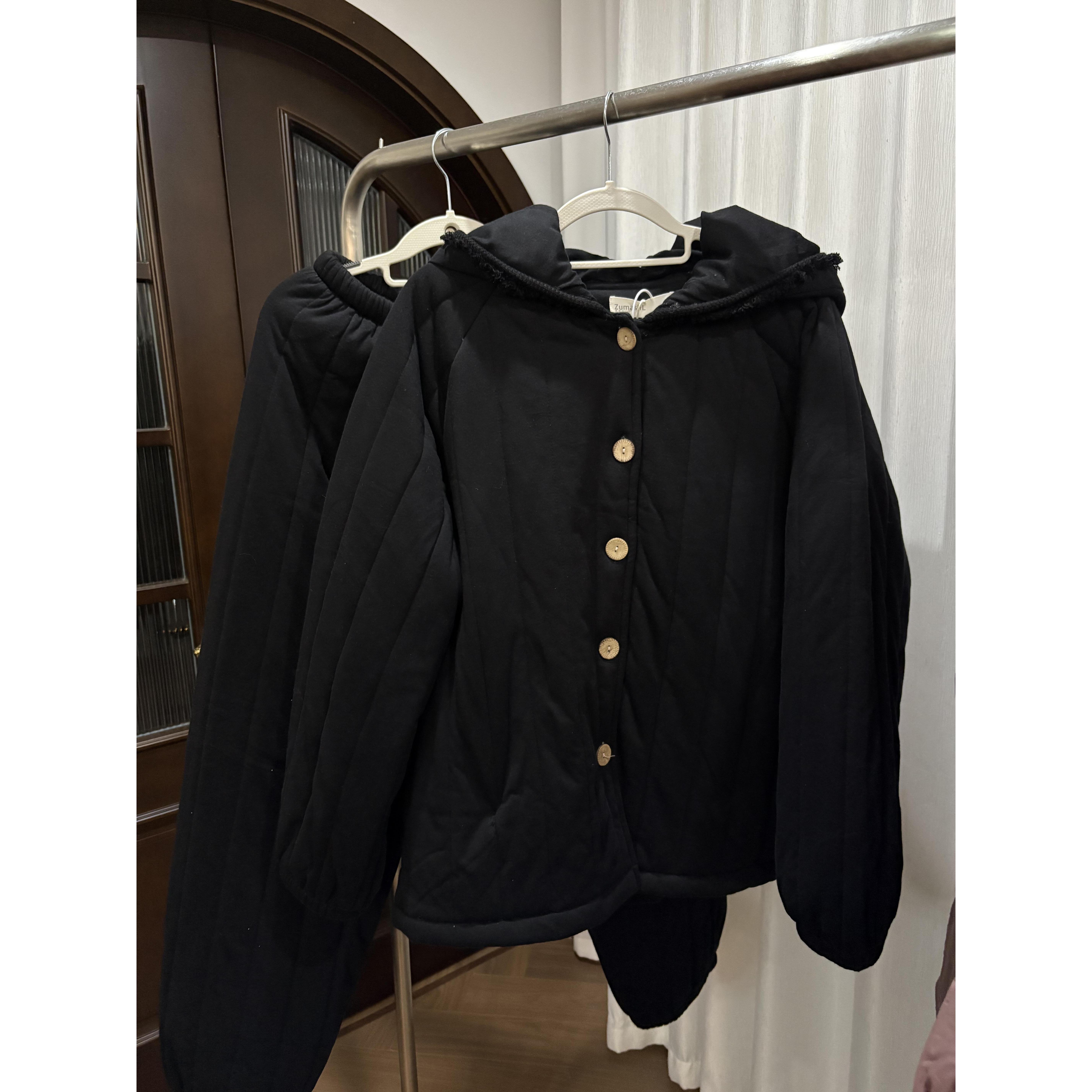 韩版高级感穿搭连帽夹棉睡衣女秋冬季新款加厚棉服保暖家居服套装