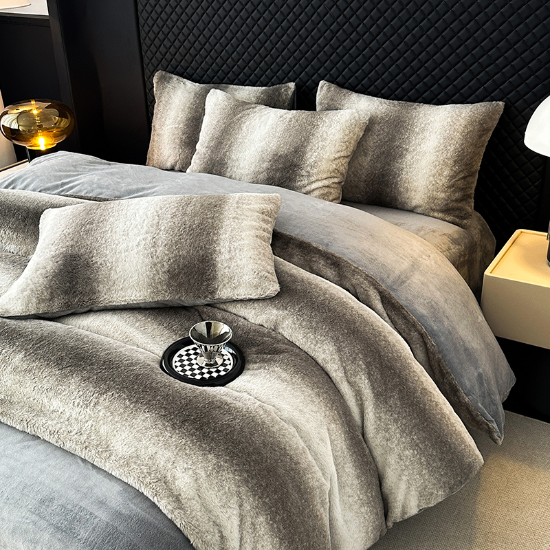 【李老师专属】【三晟SanSheng】加厚印花条纹兔毛绒美拉德四件套