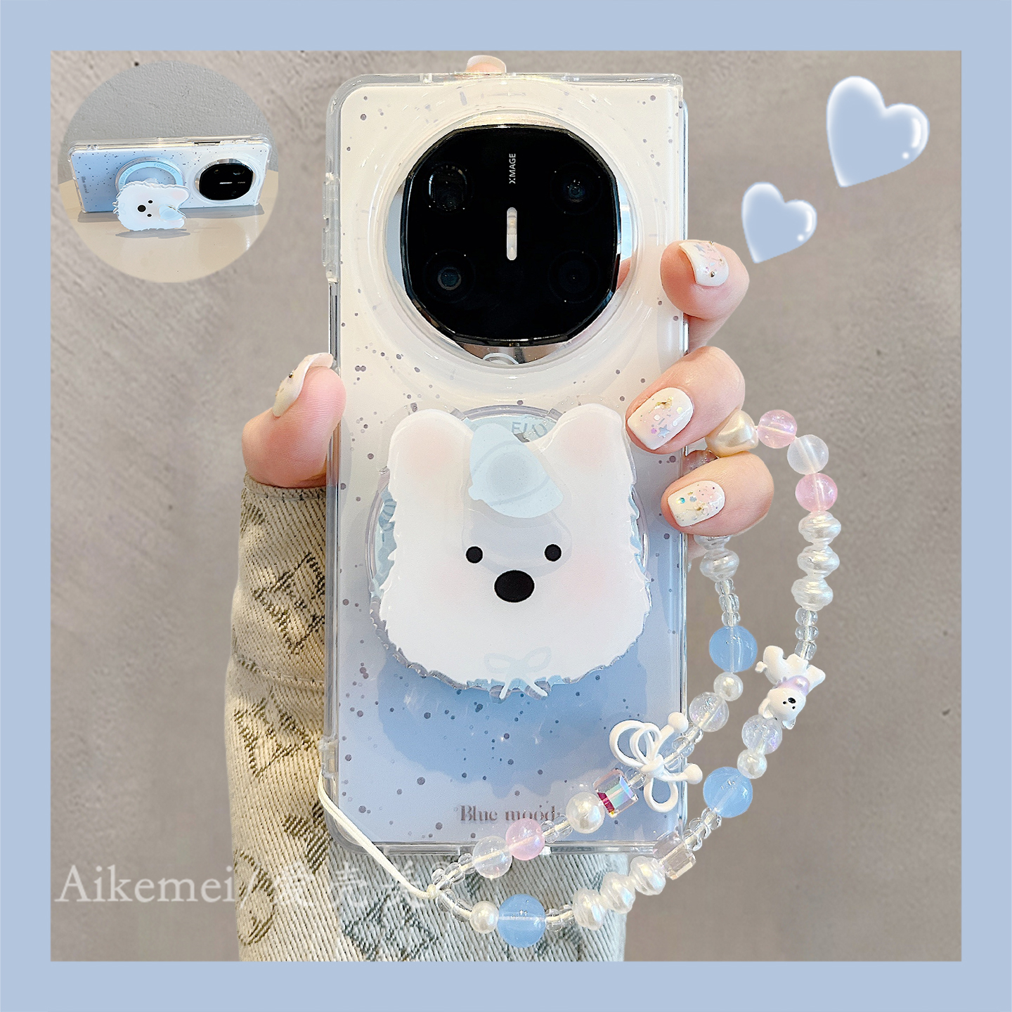 适用华为mateX6折叠屏手机壳MateX5典藏版蓝色泼墨X3小狗磁吸支架