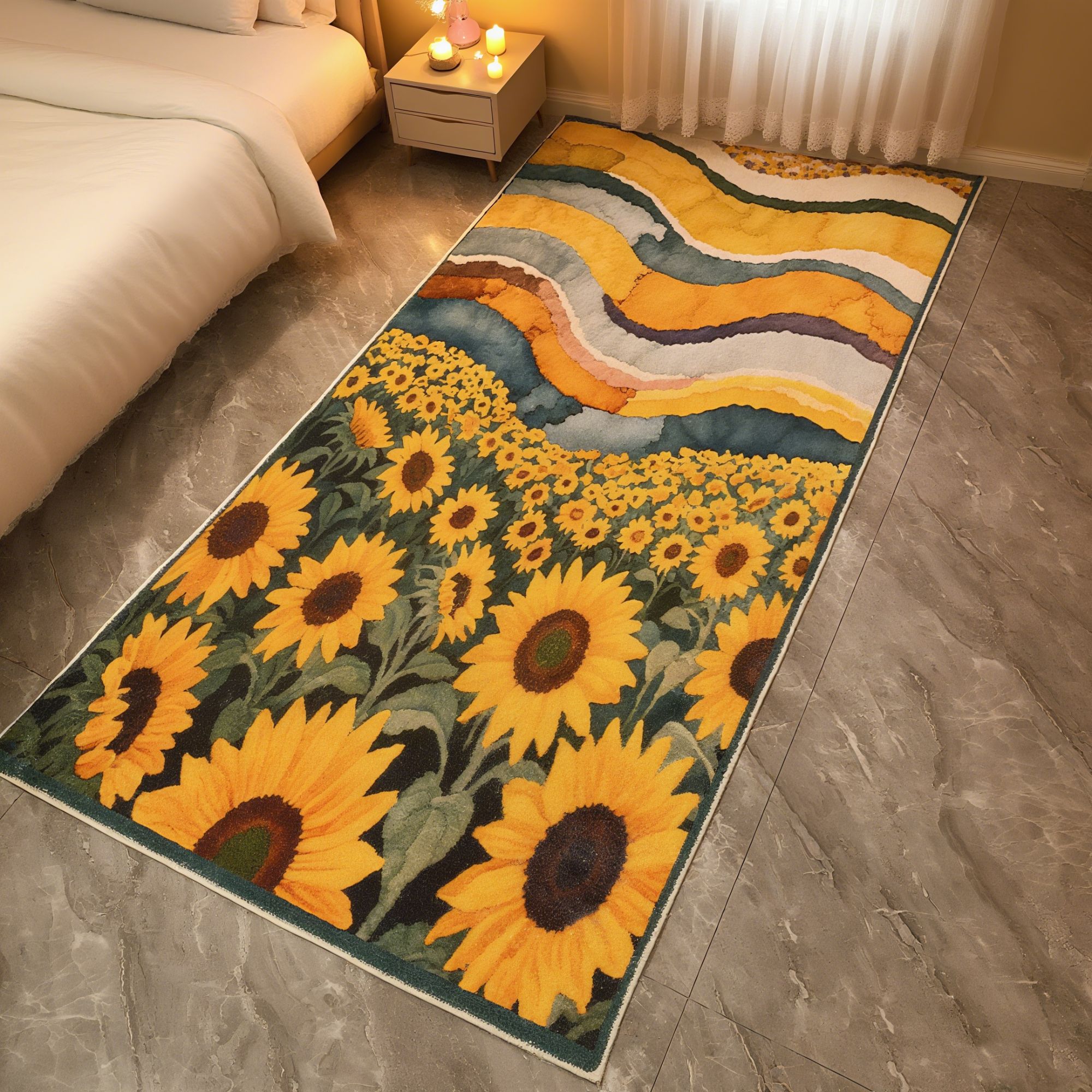 花朵系简约加厚耐脏卧室床边长条地毯网红轻奢可爱家用防滑吸水