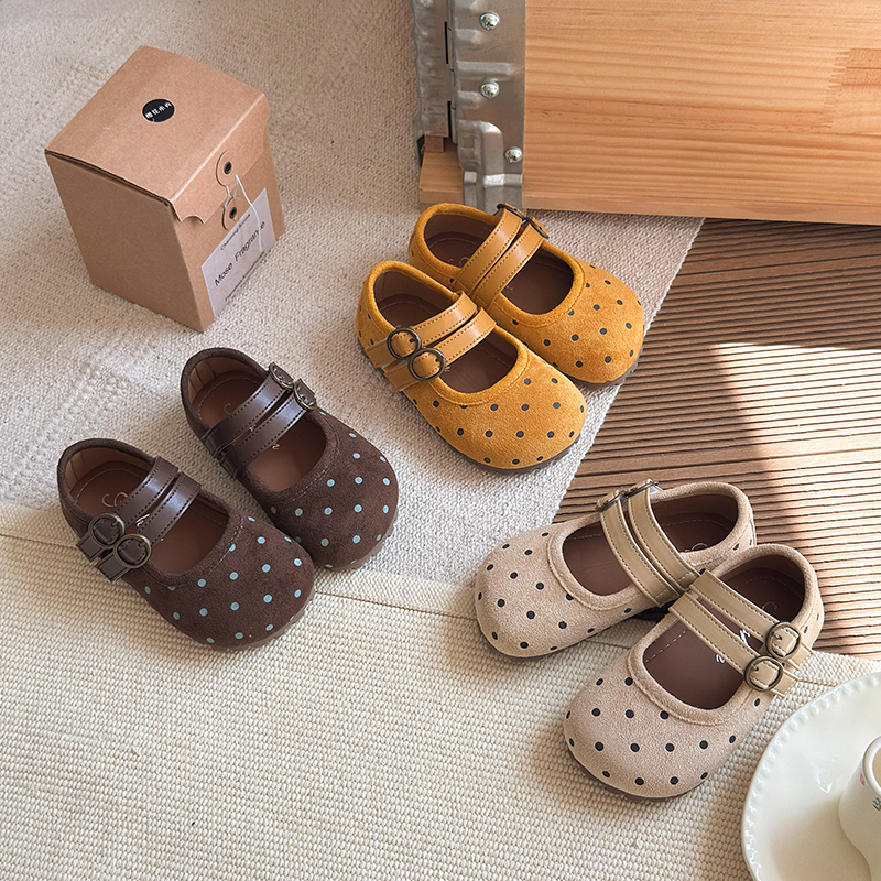 女童皮鞋2025春秋新款儿童可爱软萌波点公主鞋小女孩软底防滑勃肯