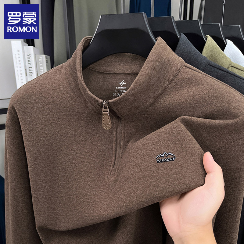罗蒙秋季新款加厚德绒卫衣男士时尚百搭保暖长袖T恤套头衫上衣男
