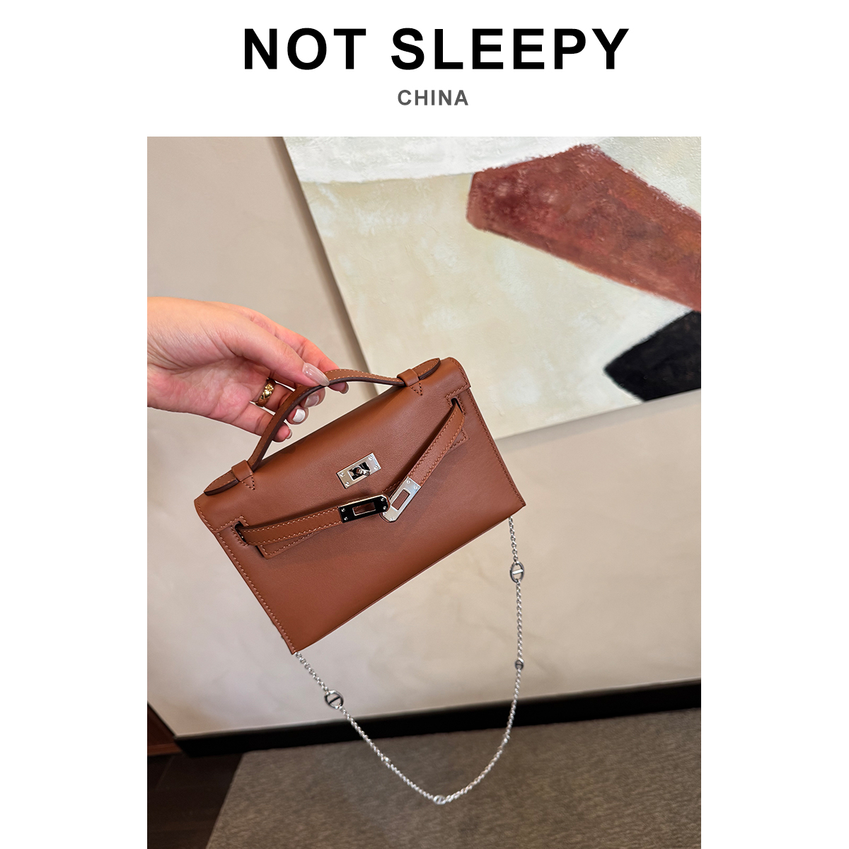 【不睡觉商店】枫叶红内拼南瓜色"一代swift牛皮凯莉包单肩斜挎手提