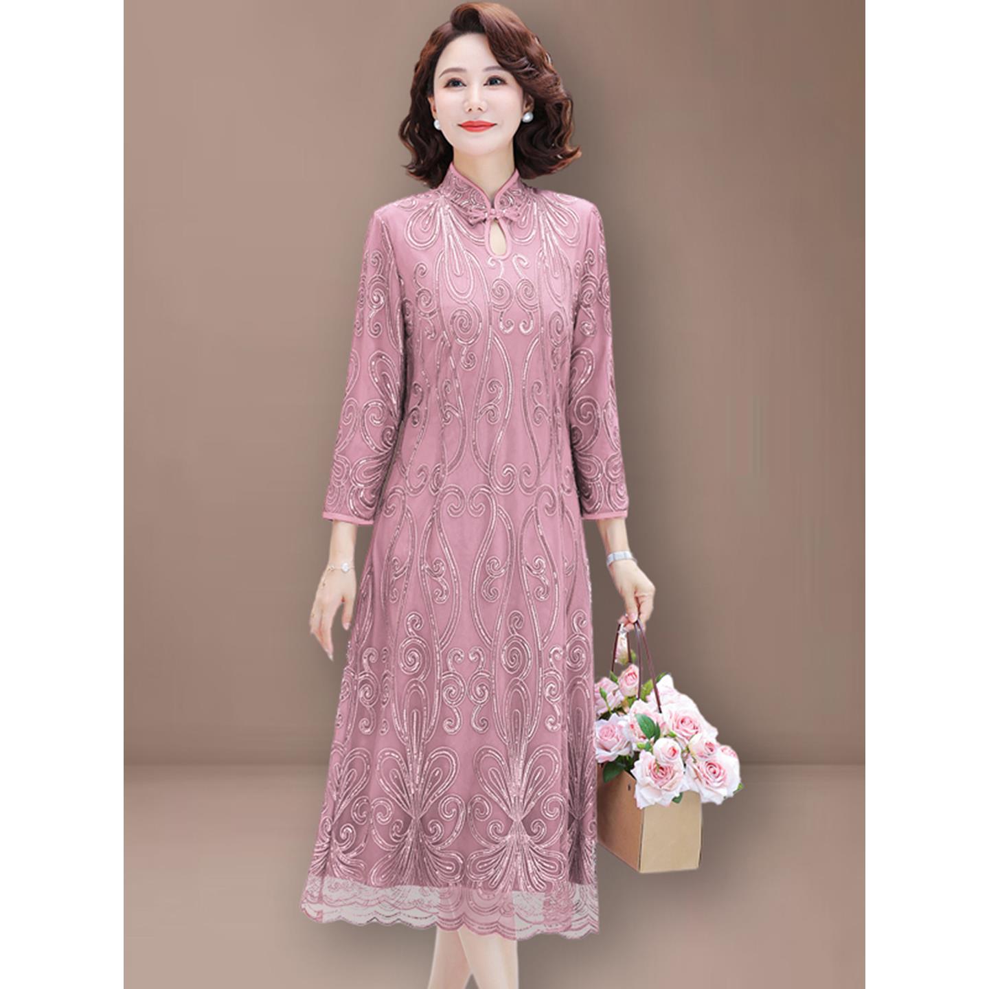 高端喜婆婆婚宴装2025新款妈妈秋装连衣裙中老年女装春秋改良旗袍