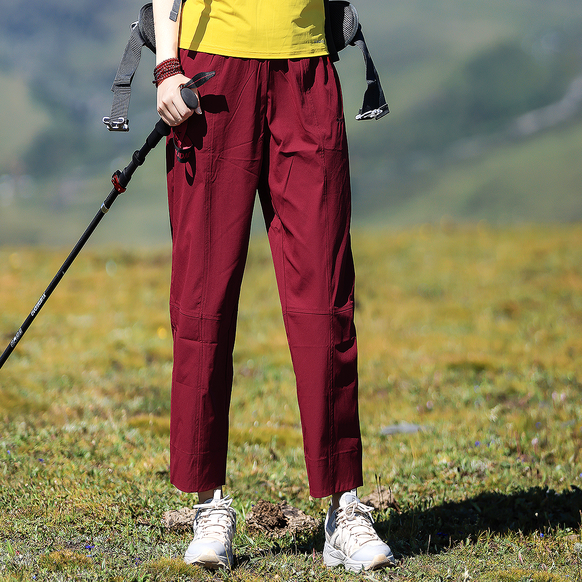 雪丘岛户外新款纯色速干裤宽松徒步休闲运动出游九分裤哈伦裤女款