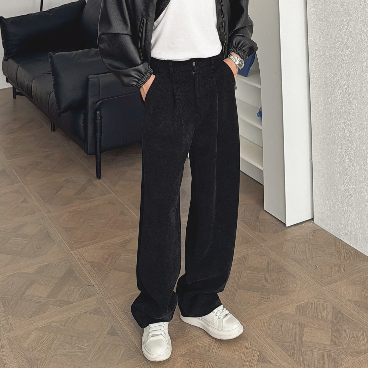 渣渣鹿秋冬加厚灯芯绒男士垂感小西裤宽松ins休闲痞帅阔腿西装裤