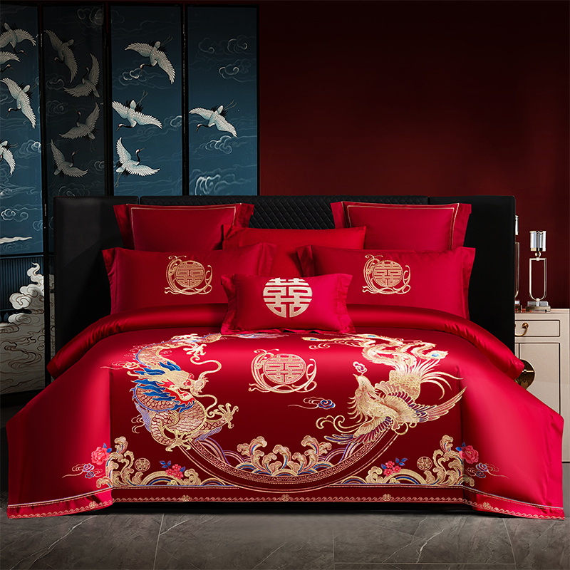 富安娜中式婚庆四件套100支全棉喜庆结婚床品纯棉婚嫁床上用品