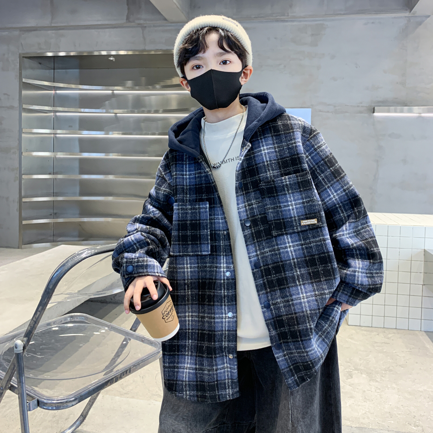 男童加厚外套秋冬款2025新款儿童冬装格子加绒上衣男孩保暖洋气潮