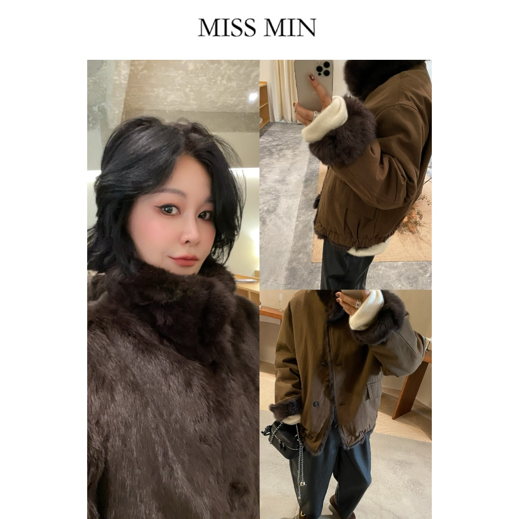 MISS MIN【老钱】兔毛复古夹克真毛加厚高级感百搭显瘦外套59643