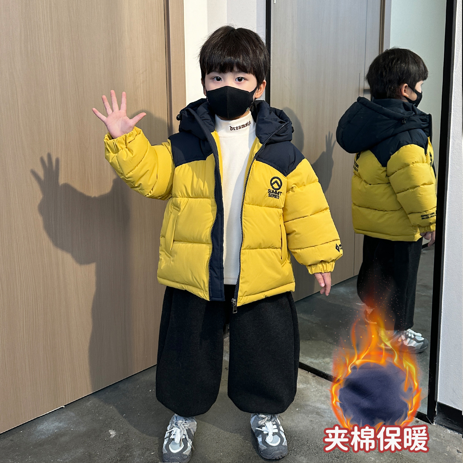 男童冬装加厚棉服2025新款儿童冬季保暖男孩棉袄宝宝连帽棉衣外套