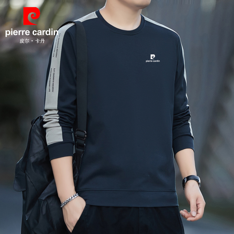 皮尔卡丹卫衣圆领男士春秋季2025新款大码休闲弹力长袖T恤打底衫