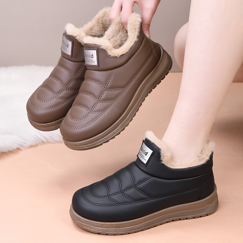 2025冬季加绒加厚防水防寒保暖老北京棉鞋软底防滑面包靴雪地靴女