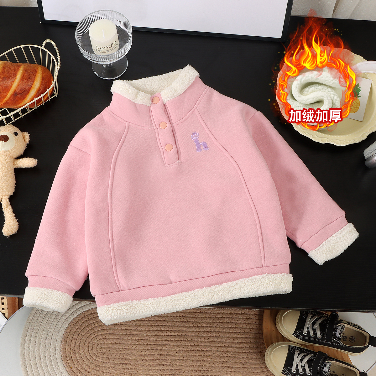 【加绒加厚】新款冬季保暖休闲风冬季韩版女童上衣卫衣加绒加厚款
