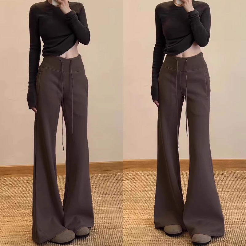 咖色美式高腰抽绳喇叭裤女秋季2025新款修身显瘦垂感马蹄微喇卫裤