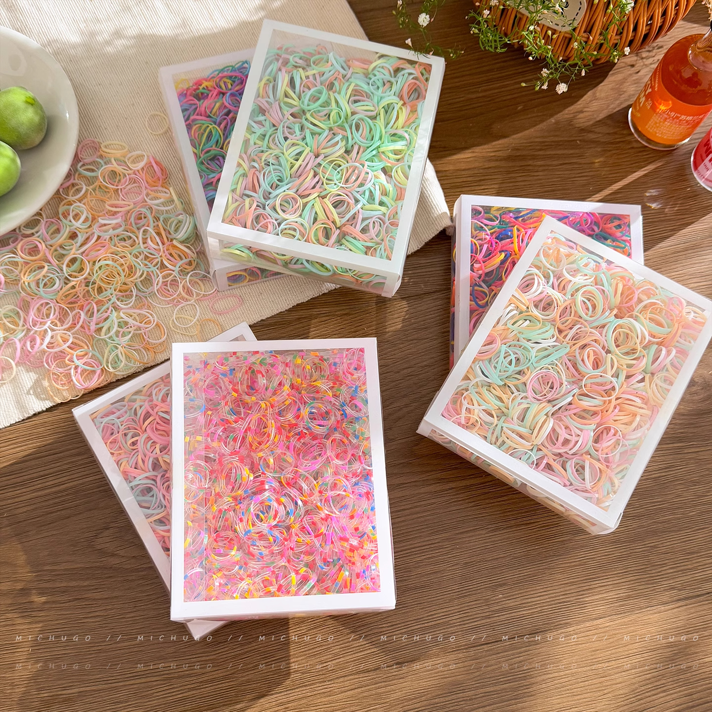 彩色简约一次性橡皮筋女扎头发不伤发儿童发圈发绳高弹力头绳发饰