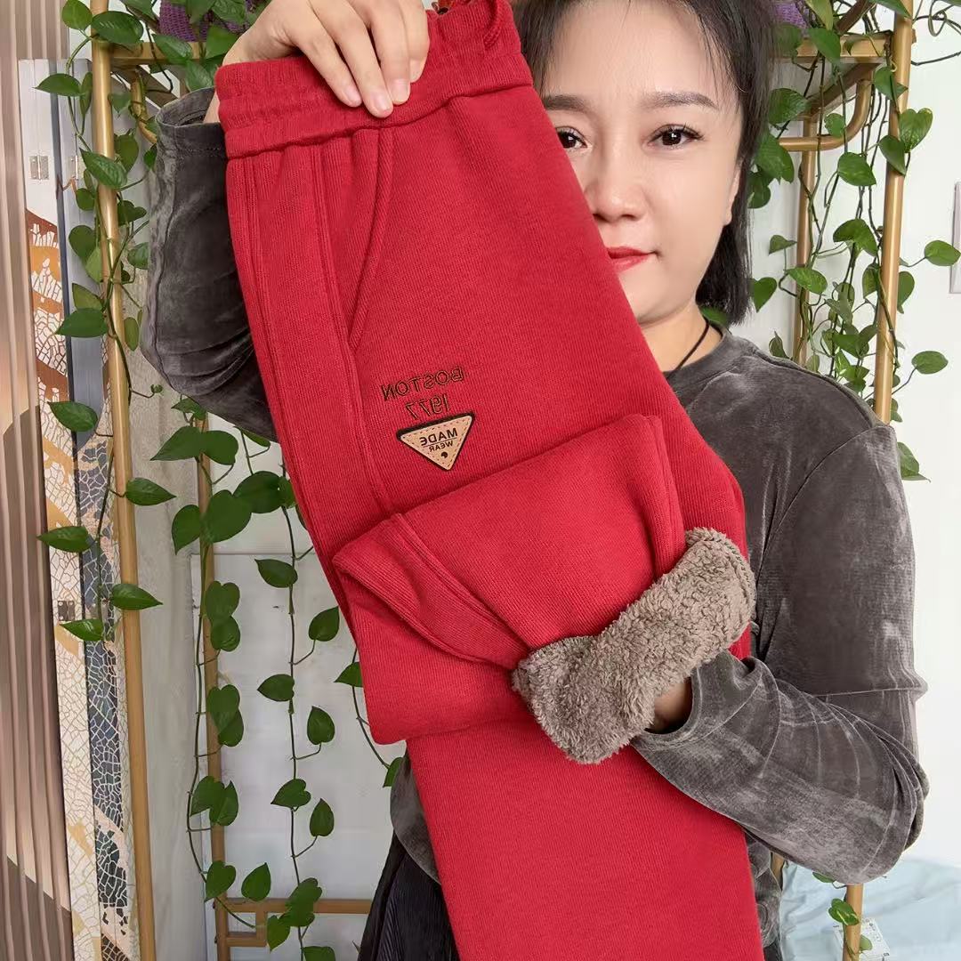 8308女士冬季加厚加绒休闲运动卫裤高腰宽松显瘦