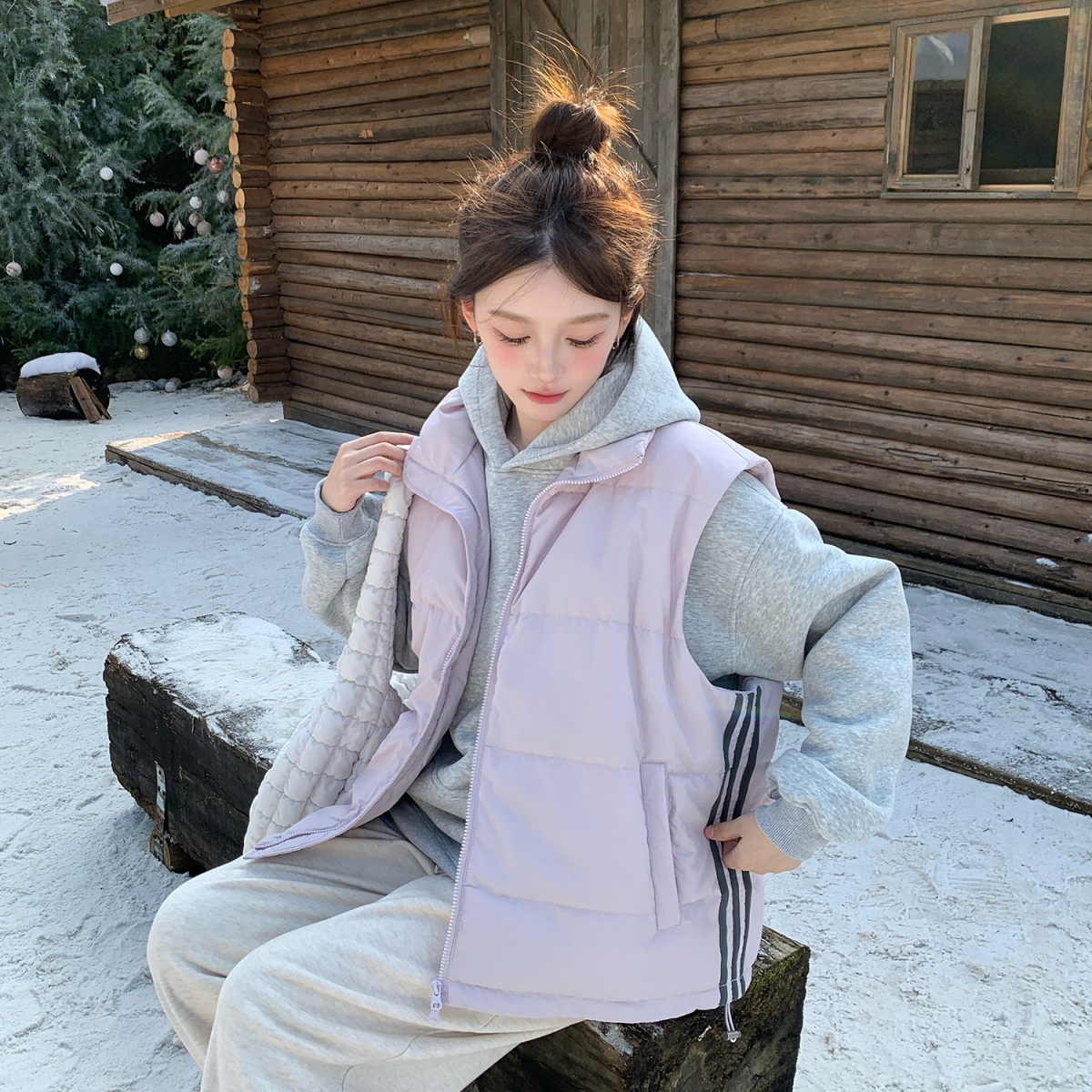 高级感超好看 胖mm大码撞色小个子棉服马甲女秋冬百搭背心外套606