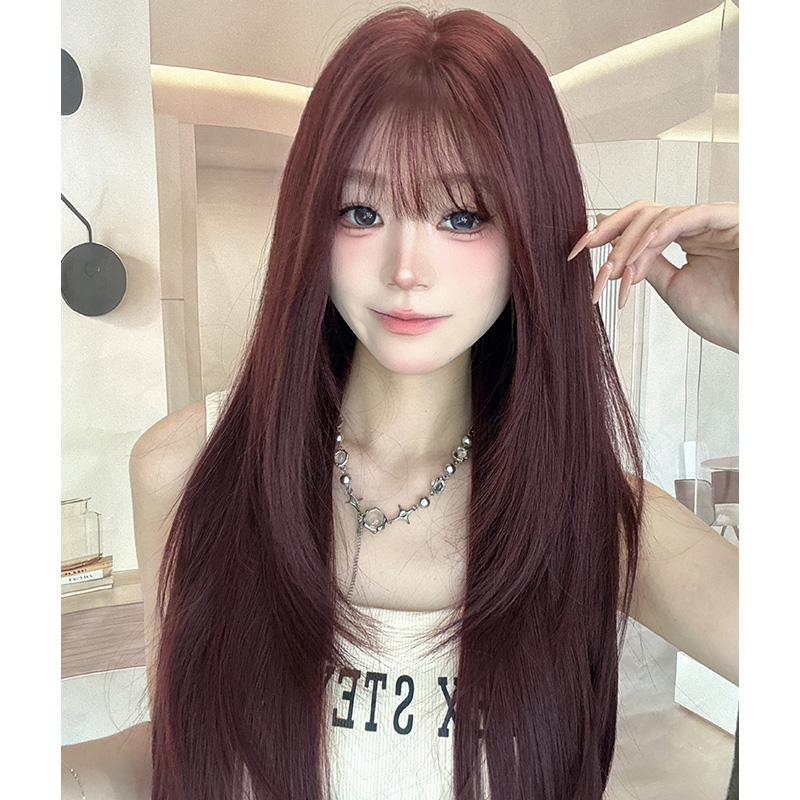 【轻氧邻妹】玫瑰粉棕假发女长发高层次长直发圆脸lolita自然全头套