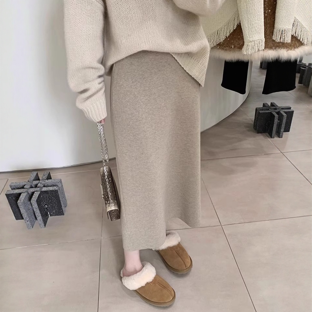 松紧腰羊毛针织半身裙女秋冬长款显瘦小个子包臀直筒冬裙a字长裙